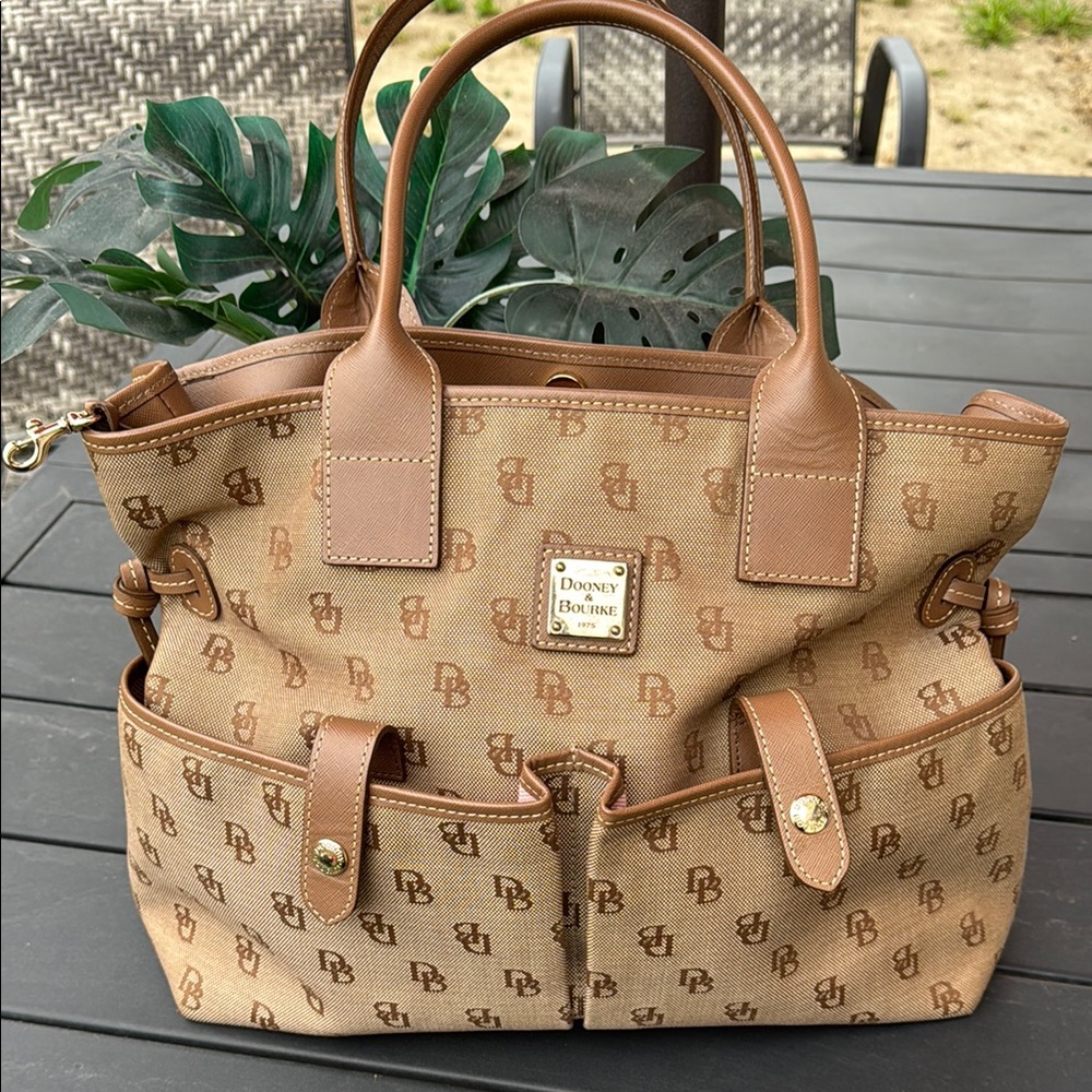 Dooney & Bourke Brown Leather Trim Tote